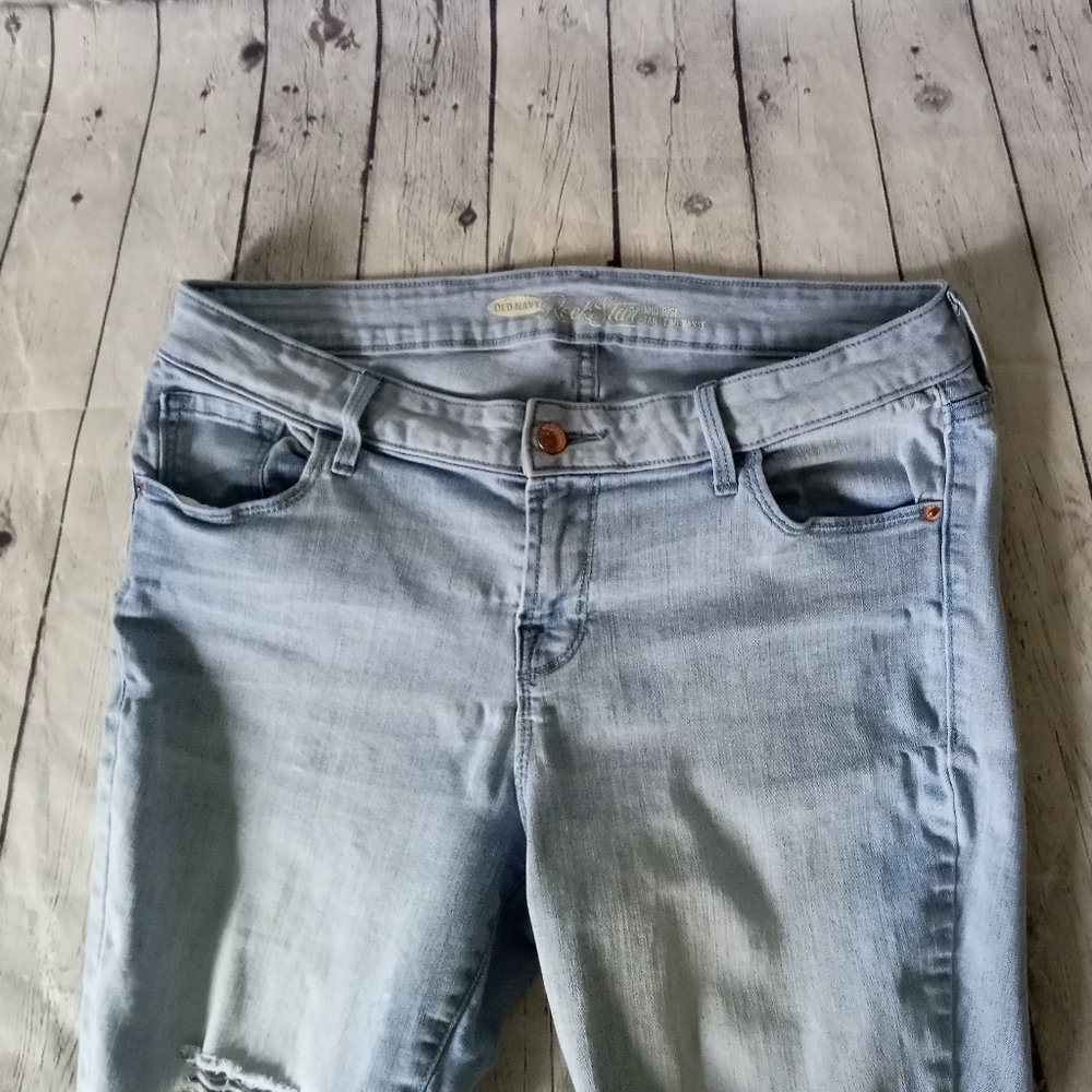 EUC Old Navy ripped Rockstar denim blue jeans - 14P - Picture 4 of 7